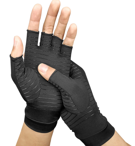 Half Finger Copper Infused Compression Gloves - for Rheumatoid Arthritis, Carpal Tunnel, RSI, Osteoarthritis & Tendonitis