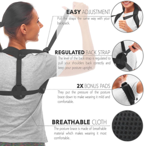 Adjustable Upper Back Brace for Posture Support, Neck, Upper Back, and Shoulder Pain Relief