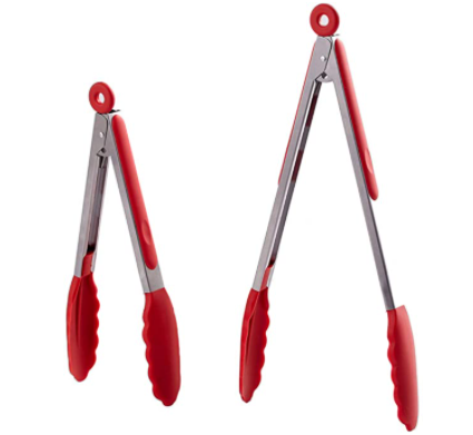 Stainless Steel, Food-Grade Silicone Kitchen Tongs - Set of 2 (12 inch & 9 inch)