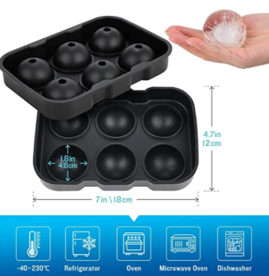 Easy Release, Flexible Silicone Ice Ball Molds for Cocktails, Juice, Water, etc. (Reusable & BPA Free)