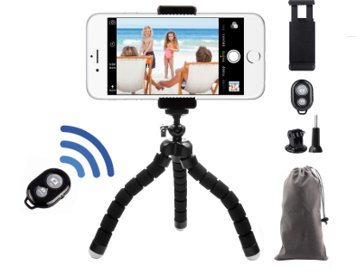 Flexible, Mini Tripod w/ Wireless Remote Shutter, Carrying Bag, and Adapters